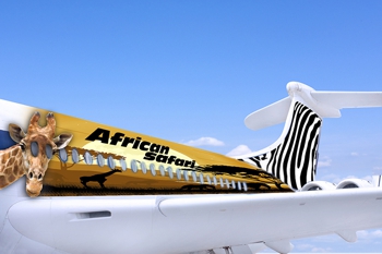 aeroplane covered in graphic film