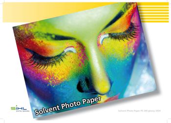 A printed sheet of 3454 PE 240 digitally printable solvent paper