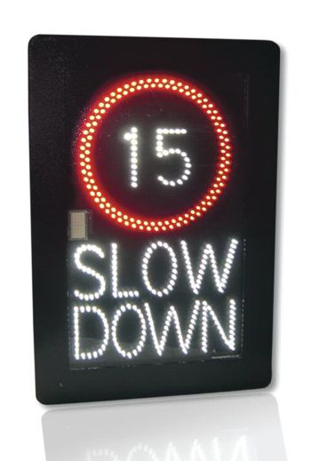 a digital slow down sign with the number 15 on it