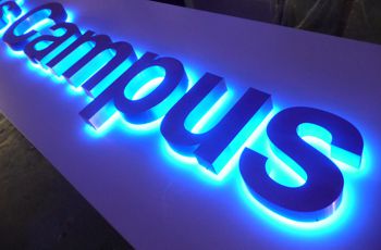 Blue and white halo illuminated letters by LED Solutions