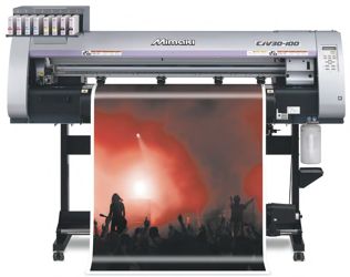 Mimaki CJV30 Series integrated solvent printer cutter.