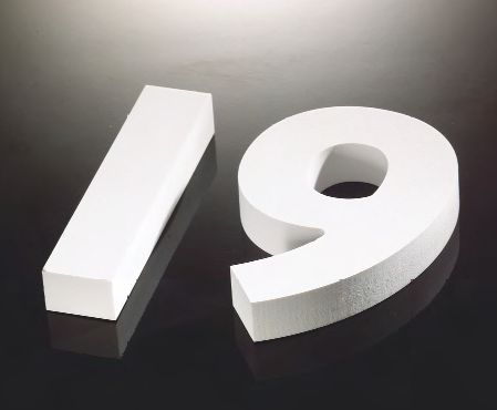 The number 19, cut out of 19mm Bright White Foamalux.