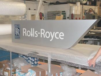 Illuminated Rolls Royce sign fabricated in aluminium.