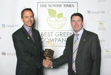 Howard Browning, McNaughton's Director for Corporate Responsibility, accepting the Outstanding Environmental Performance award from Alastair McColl, Editor of The Sunday Times supplements.