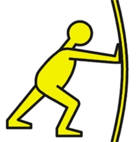 A pictogram of a yellow man pushing.
