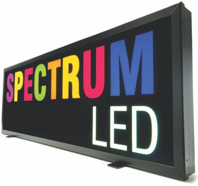 The new Perspex® Spectrum cast acrylic sheet used for a sign lit by LED.