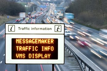 A Messagemaker LED traffic sign on the side of a motorway