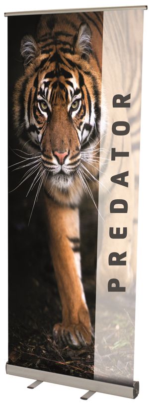 A roller banner with picture of a tiger