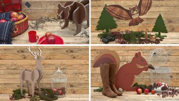 Montage of cardboard forest creatures
