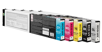 A row of ink cartridges