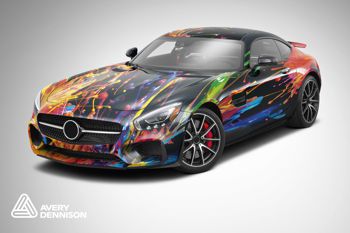 car wrapped in colourful design