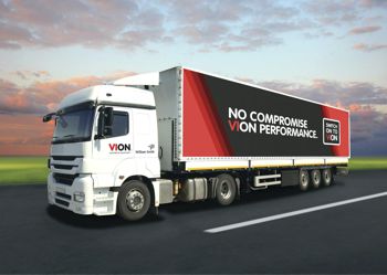 A truck with the slogan from VION on it.