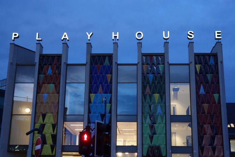 Huge Built up letters on top of a building called the PlayHouse