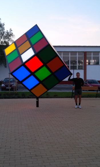 Lit up giant Rubiks cube