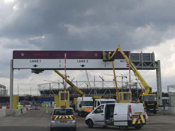 Reflective signage being installed for the 2012 Olympics