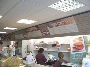 Inside the shop showing the menu boards etc.