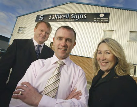 Martin Stephenson, Corporate Finance Director at RMT, Jason Hathaway, MD of Saltwell Signs and Maxine Pott, Corporate Finance Partner at RMT.