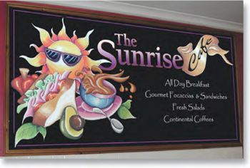 Various signage displays produced using Chalkart graphics.