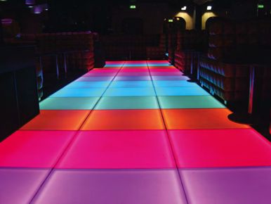 Colour-changing dance floor using Prismex