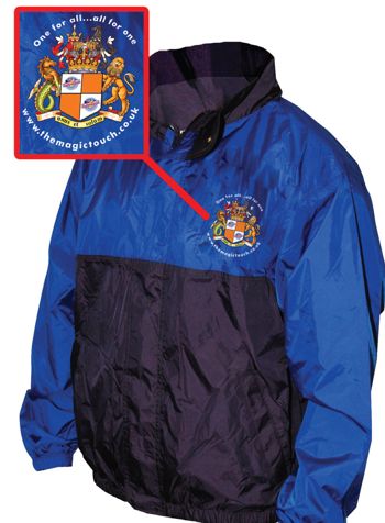 A nylon jacket with transfer printing on it.