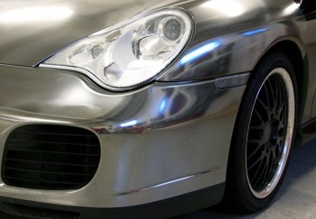 Porsche wrapped in APA's chrome vinyl
