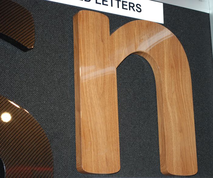 Wood effect built up letter created and vinyl wrapped by North East Signs.
