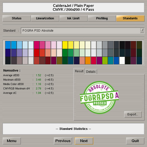 Caldera's Print Standard Verifier interface