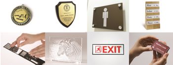 A variety of engraved products