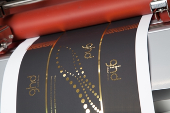 printed material showing gold foil effect