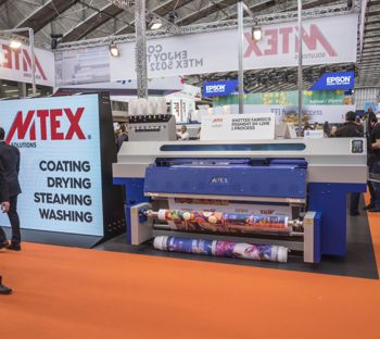 An exhihibitions stand showing the Mtex Blue printer