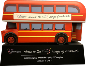 A red bus printed on display board