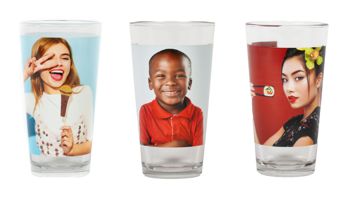 Photorealistic images on cups being displayed