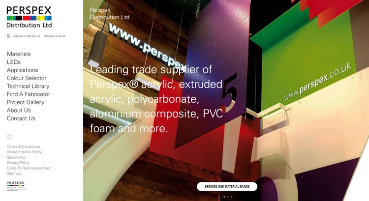 Screenshot from Perspex Distribution's website