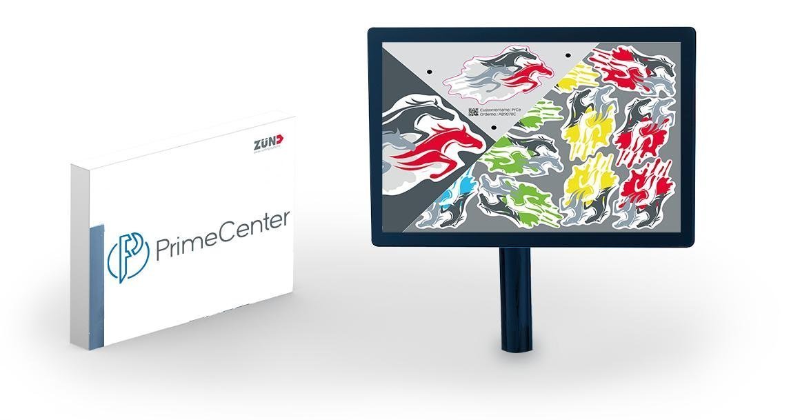 Prime Center logo on a software box and a computer screen.