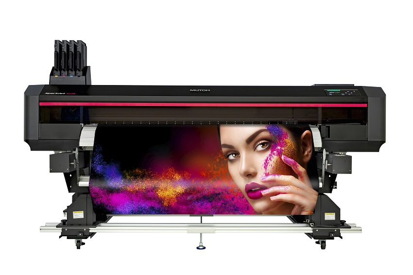 Mutoh wide format digital printer with a heavy duty feed and take-up system designed for their XpertJet roll-to-roll 64” (162 cm) sign & display printers.