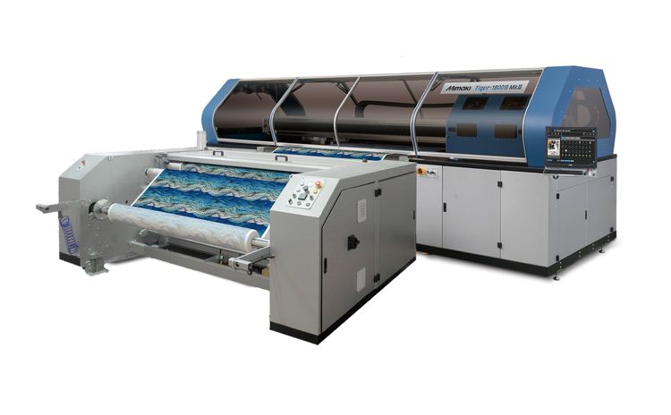 Mimaki’s latest high-speed industrial textile printer, the Tiger 1800B MkIII.