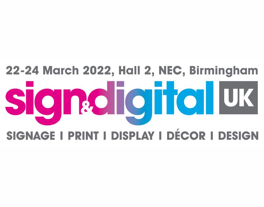 Sign & Digital UK logo with dates of the next exhibition