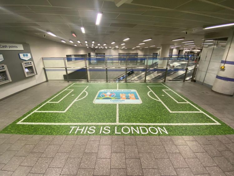 Floor graphic of a football pitch