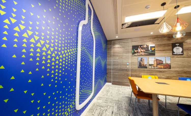 A room with floor to ceiling wall graphics