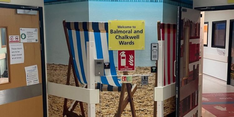printed graphics in a care setting with deckchair