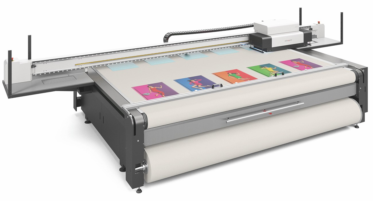 A swissQprint UV flatbed printer setup for glass printing.