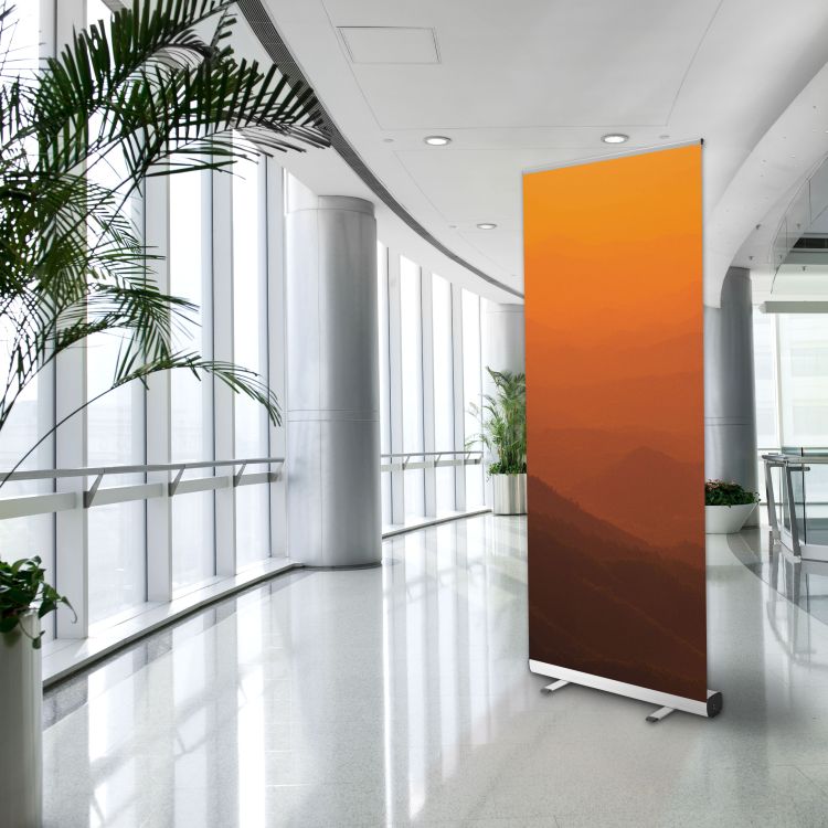 A printed roll-up banner using Imagetech® Polyprop Greyback Roll-Up Film