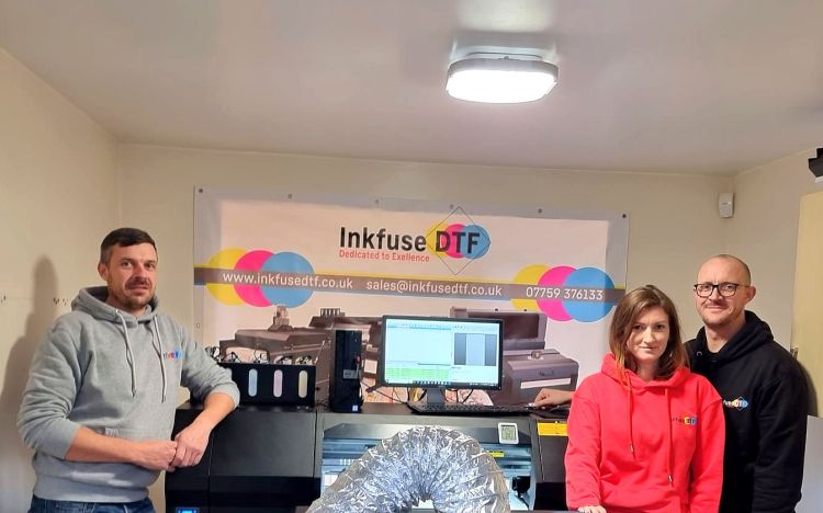 The Inkfuse DTF team from Left to Right: David Mitchell, Sabina Baleanu and Richard Mitchell